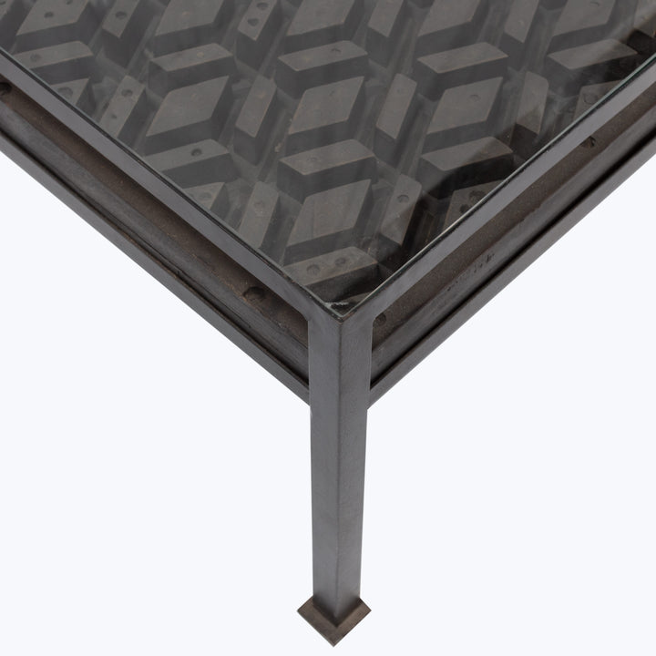 Vintage Concrete Mold Coffee Table | Glass Top