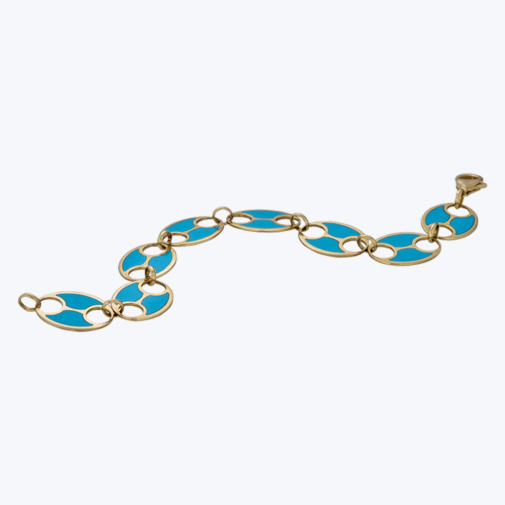 14K Yellow Gold Flat Link Turquoise Bracelet