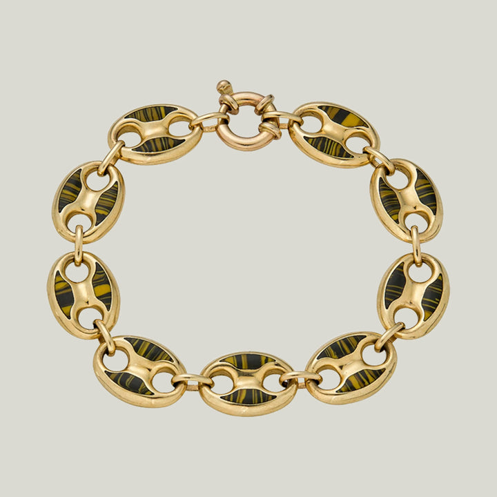 14K Yellow Gold Tiger's Eye Coffee Bean Bracelet