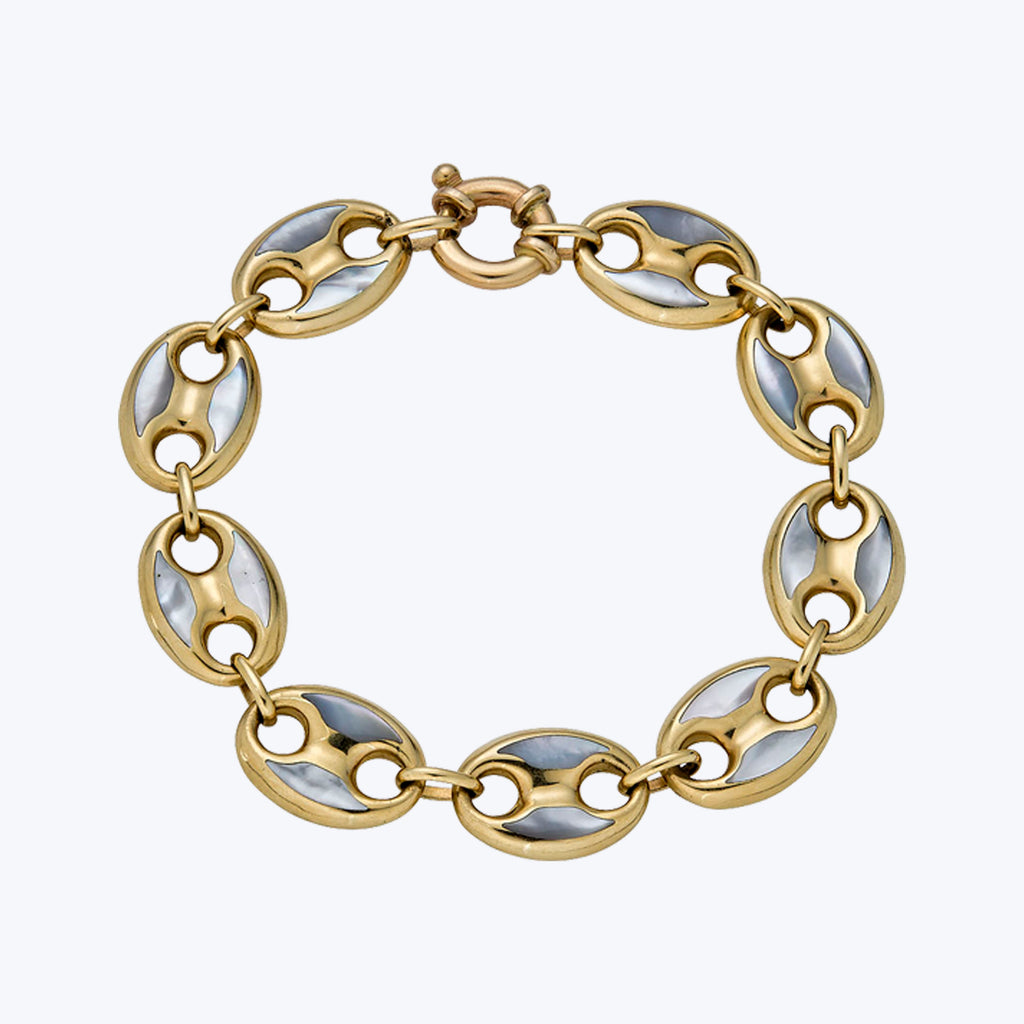 14K Yellow Gold Mother-of-Pearl Coffee Bean Bracelet