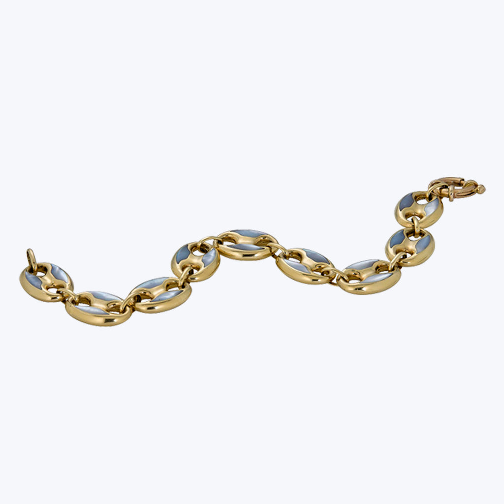 14K Yellow Gold Mother-of-Pearl Coffee Bean Bracelet