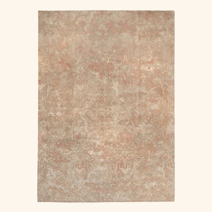 Grey & Pink Contemporary Wool Silk Blend Rug - 10' x 14'