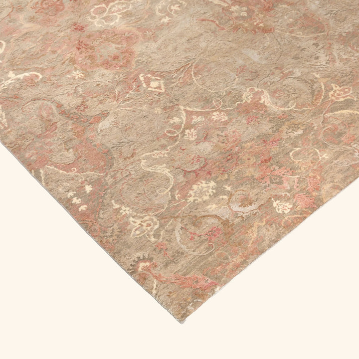 Grey & Pink Contemporary Wool Silk Blend Rug - 10' x 14'