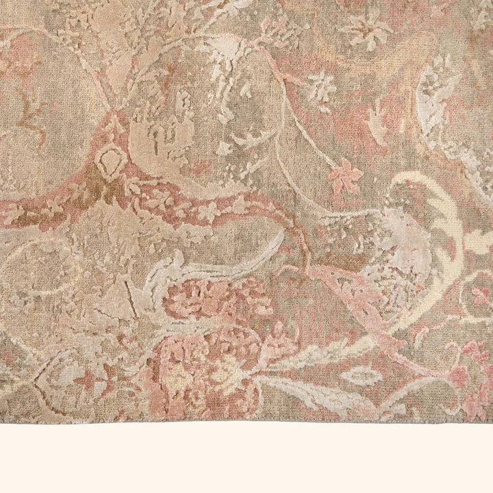 Grey & Pink Contemporary Wool Silk Blend Rug - 10' x 14'