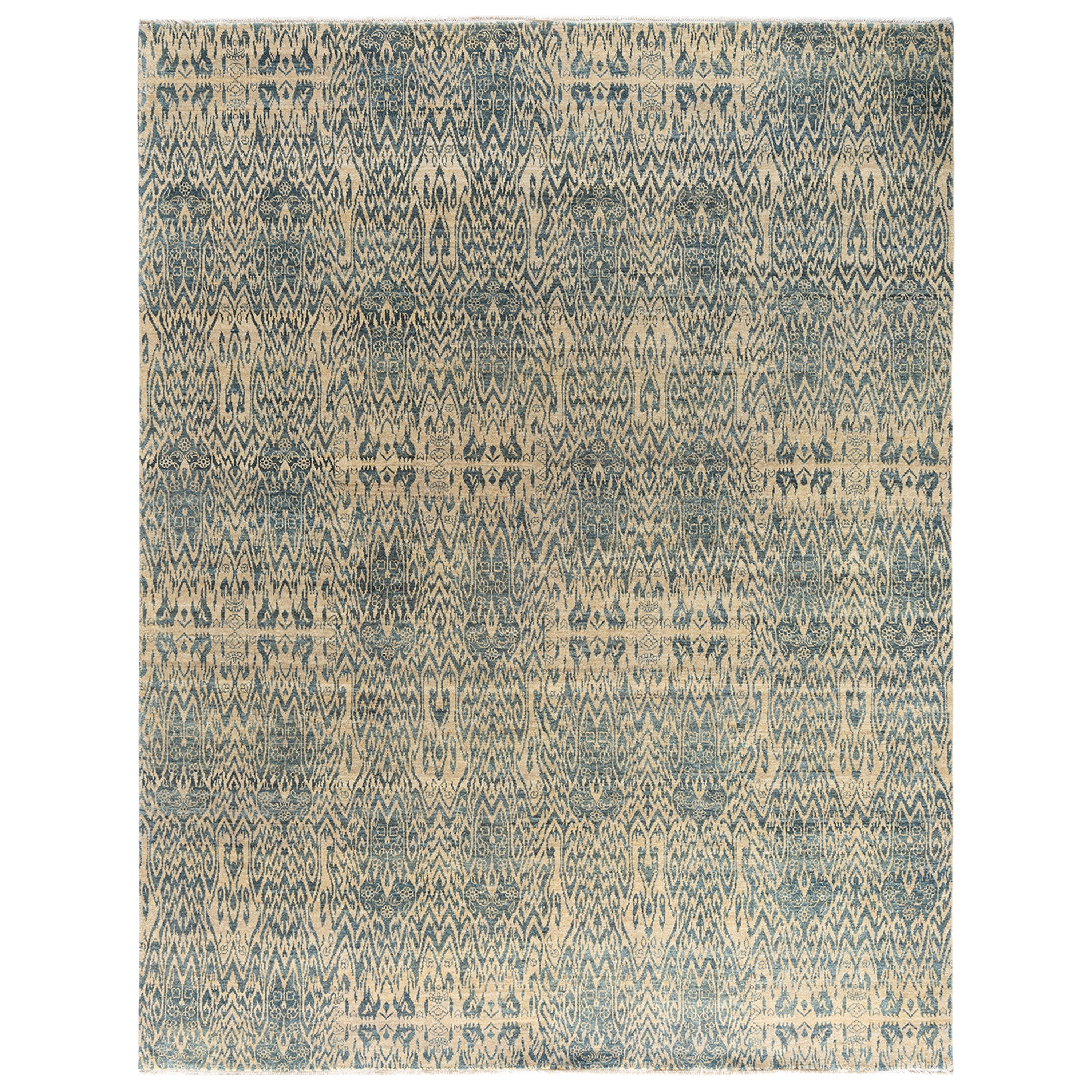 Beige Traditional Ikat Wool Rug - 7'10" x 10'1"