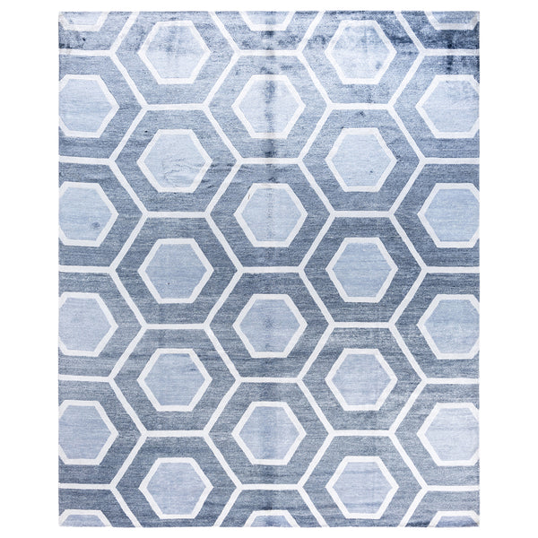 Grey Contemporary Silk Rug - 8'2" x 10'