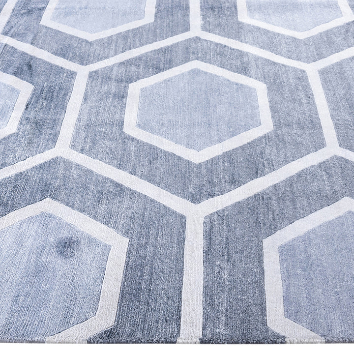Grey Contemporary Silk Rug - 8'2" x 10'