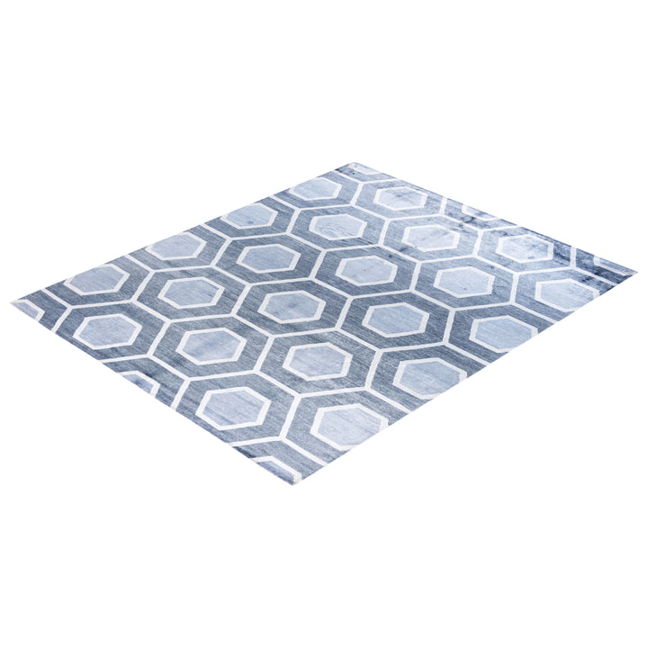 Grey Contemporary Silk Rug - 8'2" x 10'