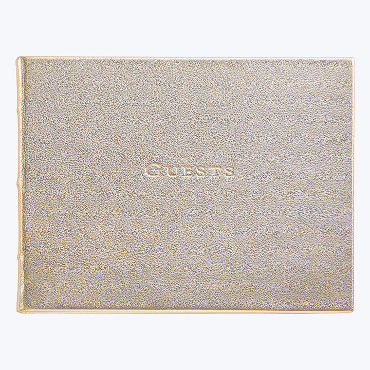 Leather Bound Wedding Guest Book White Gold