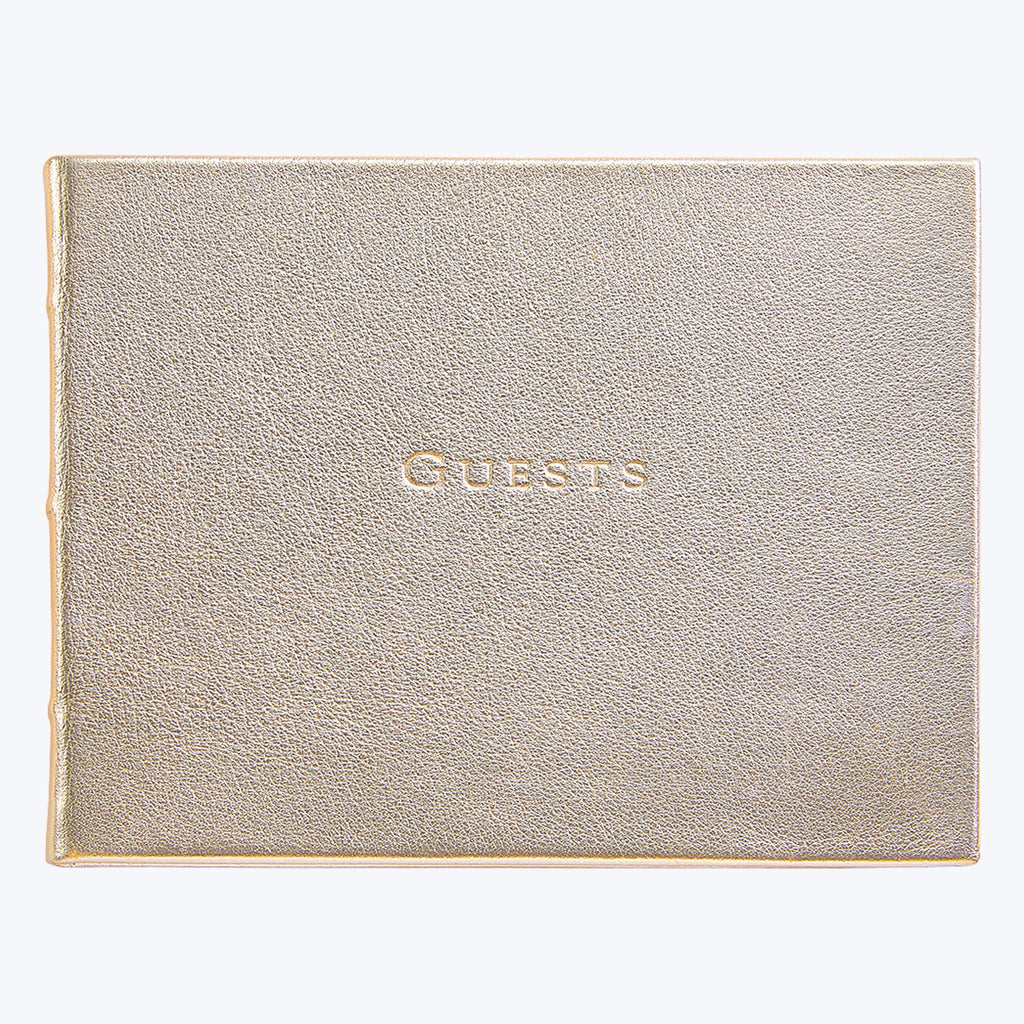 Leather Bound Wedding Guest Book White Gold