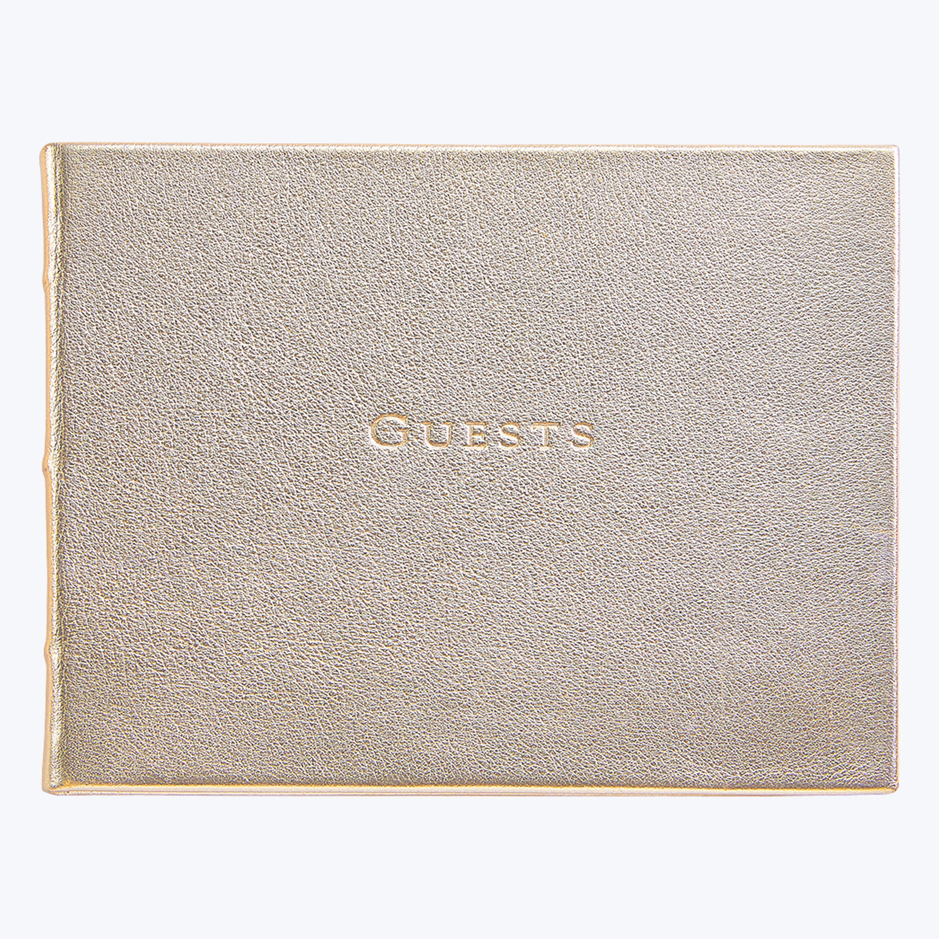 Leather Bound Wedding Guest Book White Gold