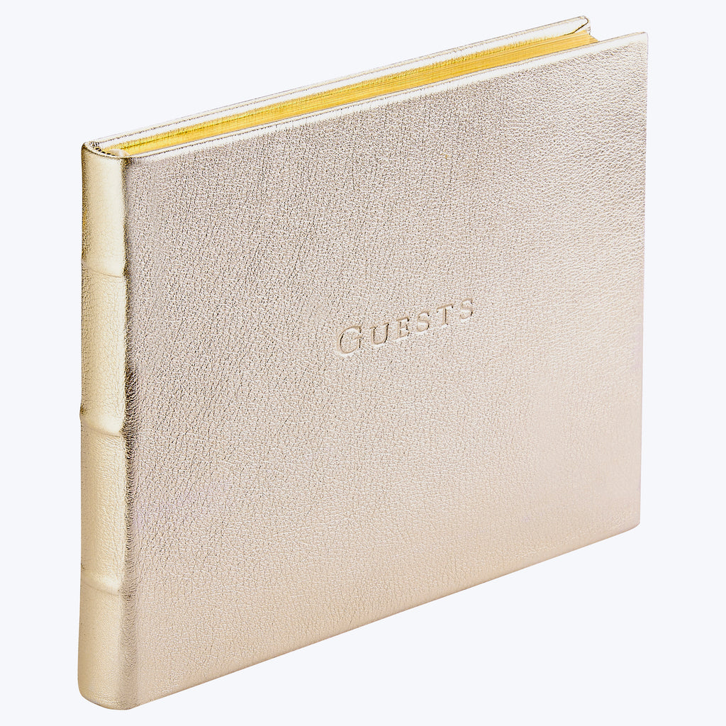 Leather Bound Wedding Guest Book White Gold