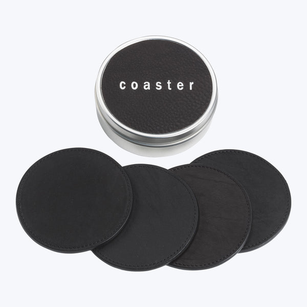 Leather Coasters with Tin Box Black