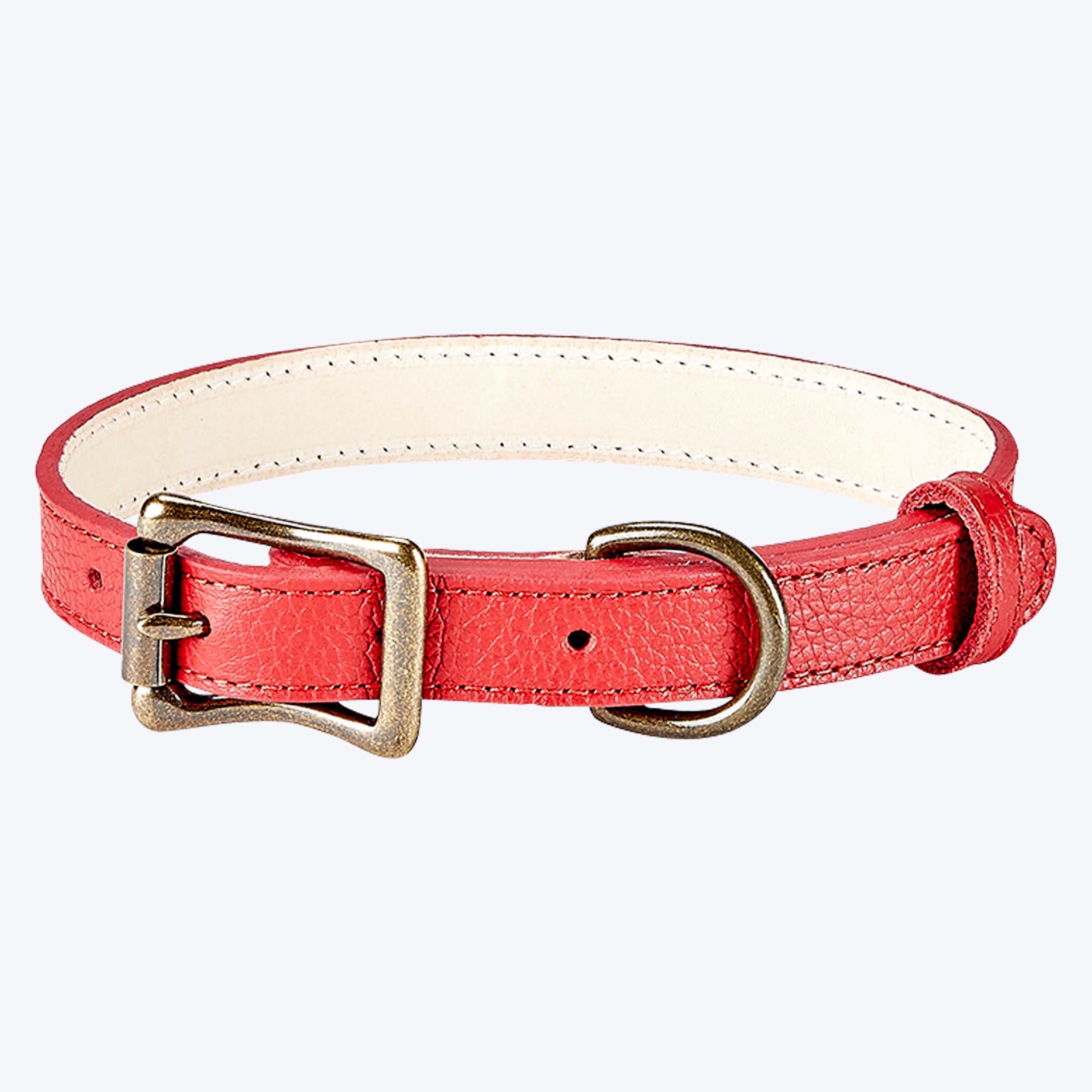 Small Dog Leather Collar Red