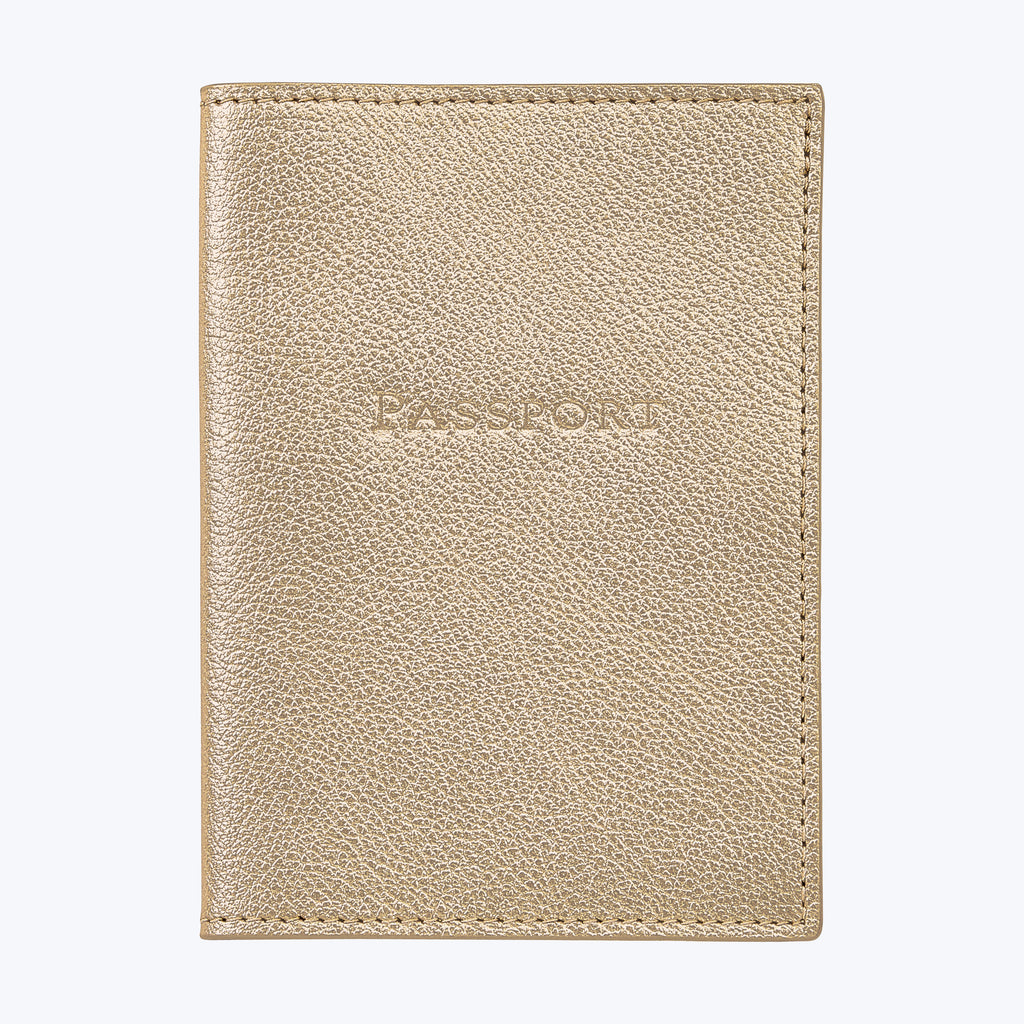 Leather Passport Holder White Gold