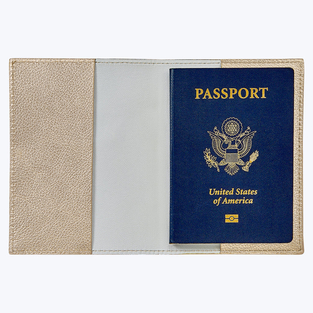 Leather Passport Holder White Gold