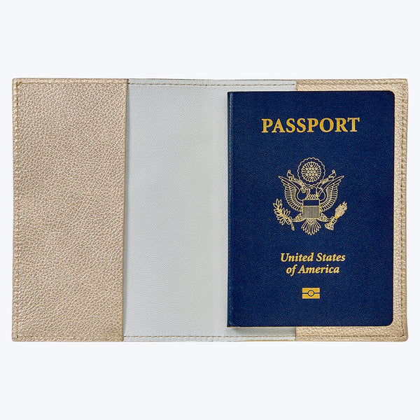 Leather Passport Holder White Gold