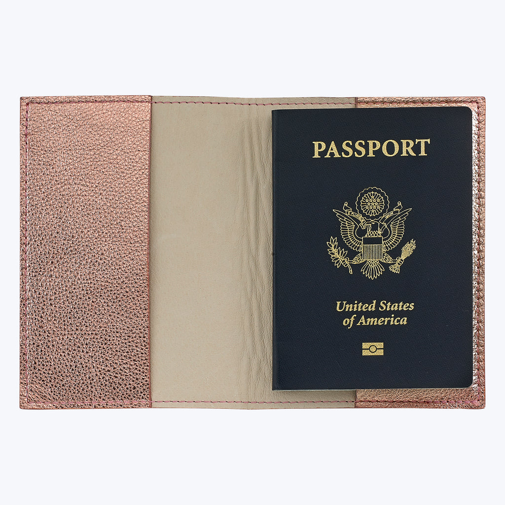 Leather Passport Holder Rose Gold