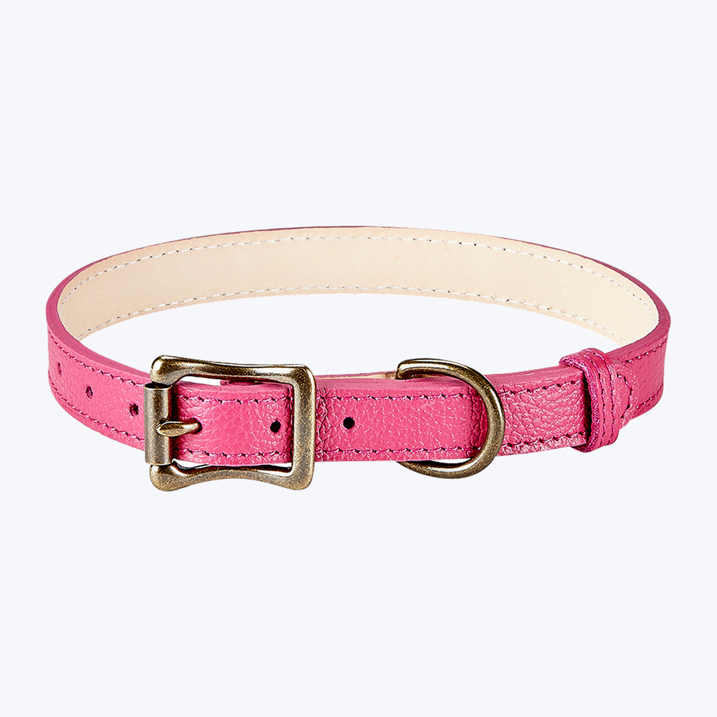 Medium Dog Leather Collar Pink