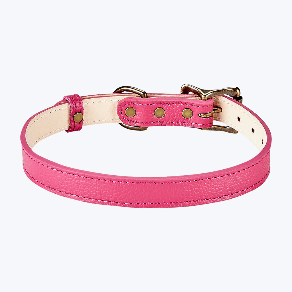 Medium Dog Leather Collar Pink