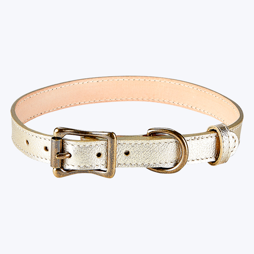 Medium Dog Leather Collar White Gold