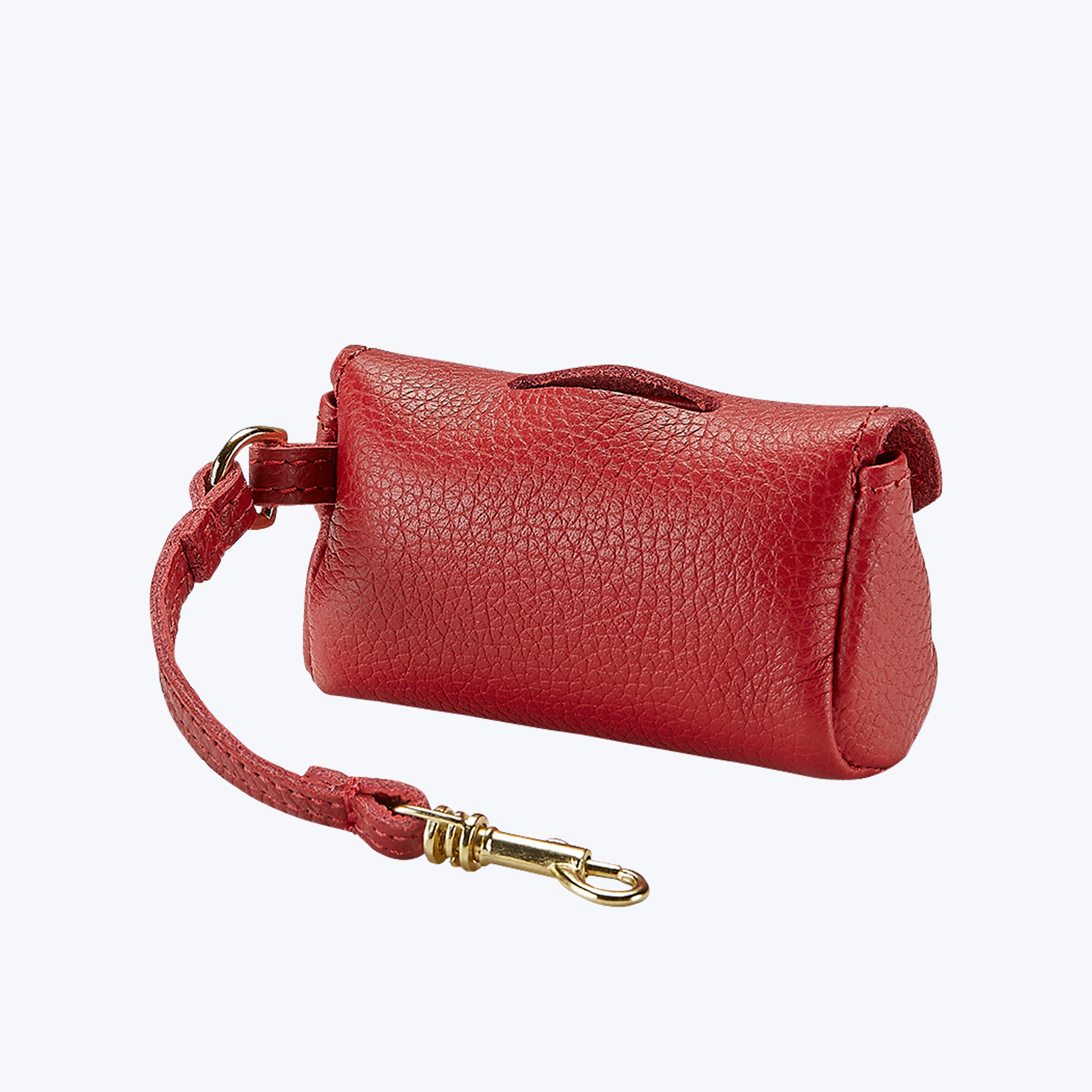 Leather Pet Waste Bag Holder Red