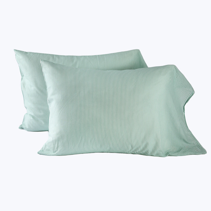 Blossom Stripe Voile Pillowcase Pair Green / Standard