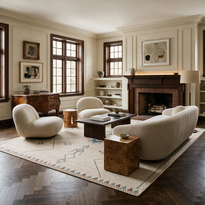 Ivory Zameen Traditional Wool Rug - 8'5" x 9'8"