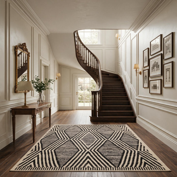 Black Zameen Traditional Wool Rug - 7'3" x 9'10"