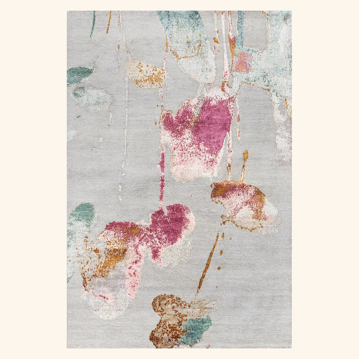 Pink & Grey Contemporary Silk Rug