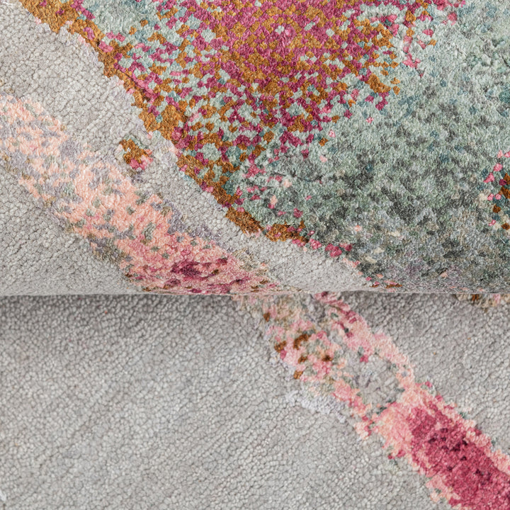 Pink & Grey Contemporary Silk Rug