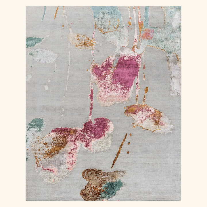 Pink & Grey Contemporary Silk Rug