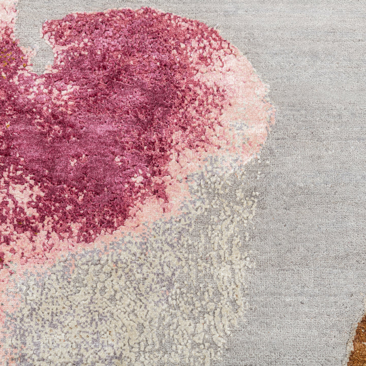 Pink & Grey Contemporary Silk Rug