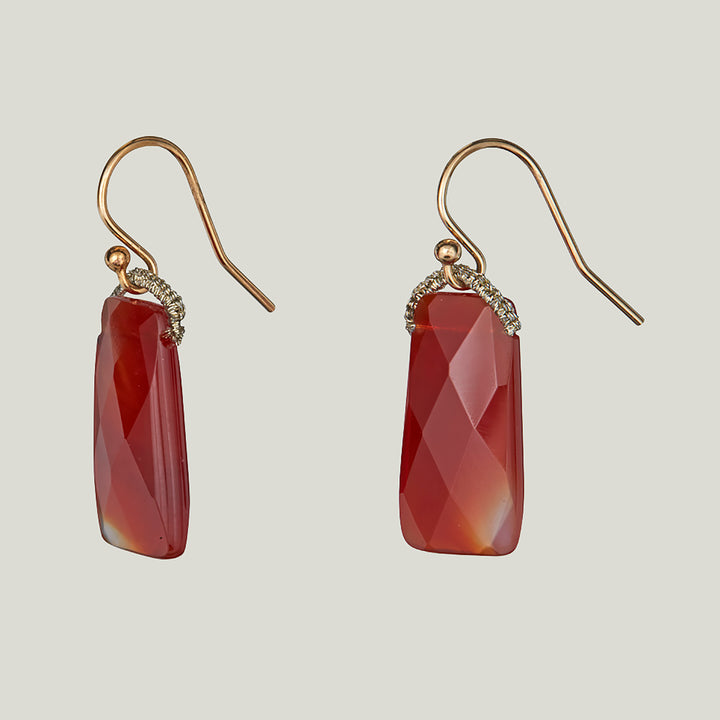 Woven Gold Cord with Rectangle Carnelian Earrings