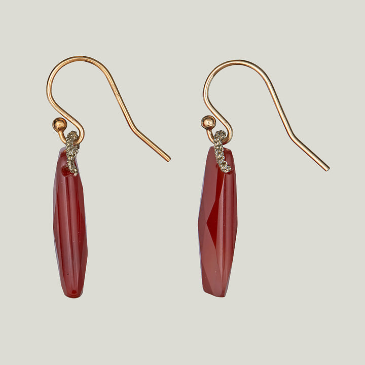 Woven Gold Cord with Rectangle Carnelian Earrings