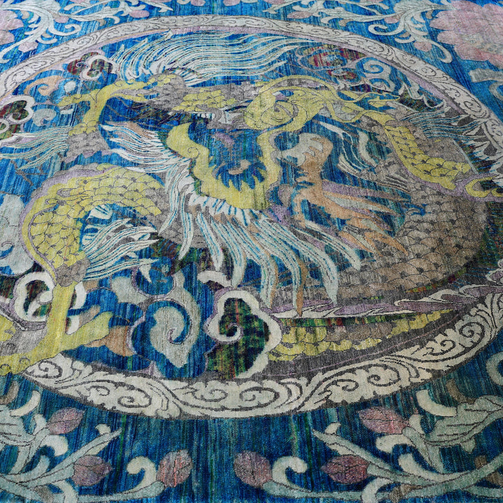 Blue & Pink Alchemy Contemporary Silk Rug - 8' x 10'3"