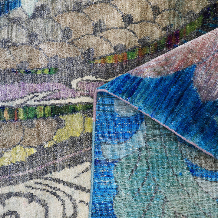 Blue & Pink Alchemy Contemporary Silk Rug - 8' x 10'3"