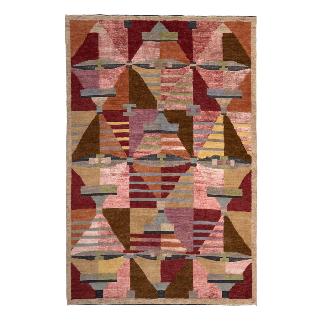 Multicolored Swedish Inspired Flatweave Wool Silk Rug - 6' x 8'11"