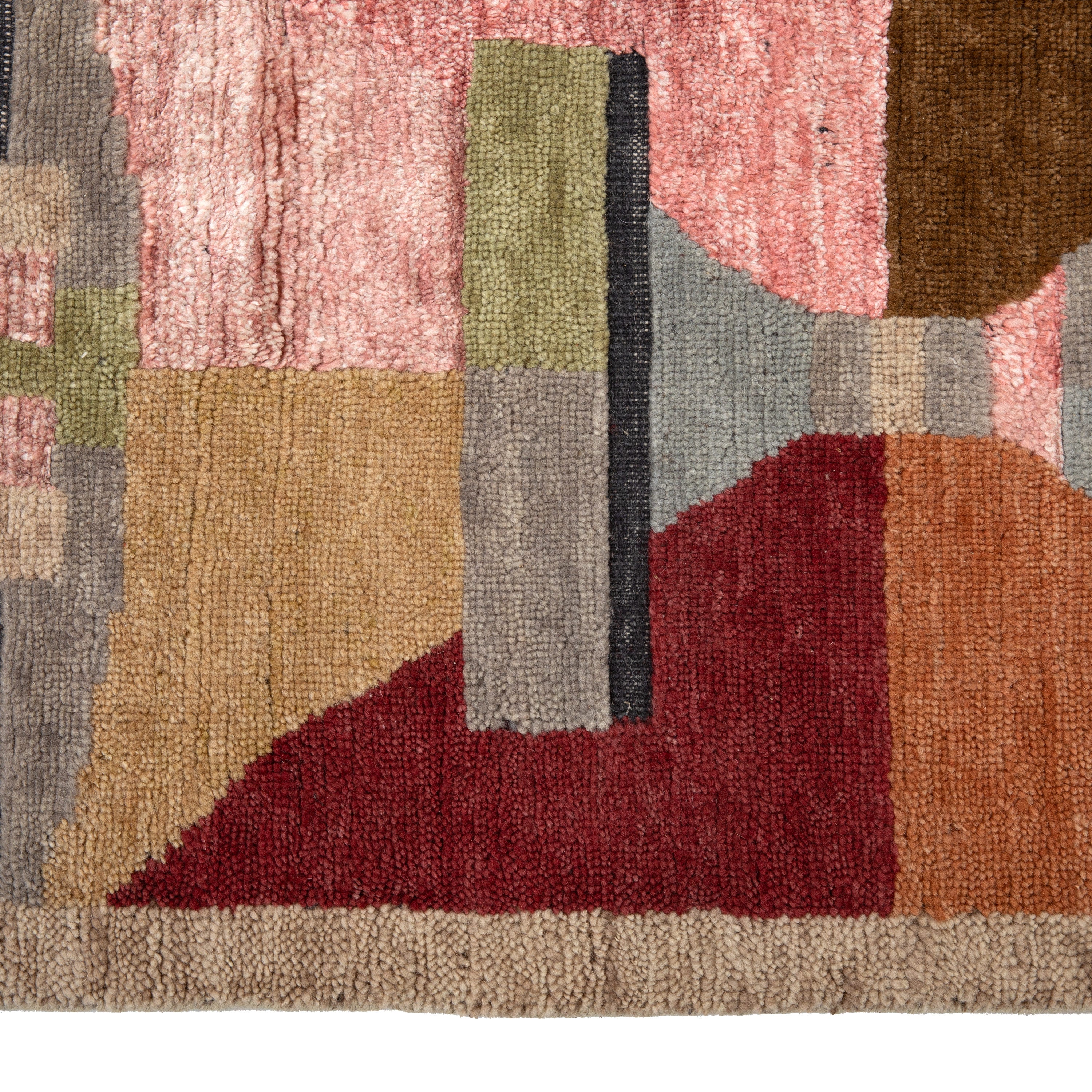 Multicolored Swedish Inspired Flatweave Wool Silk Rug - 6' x 8'11"