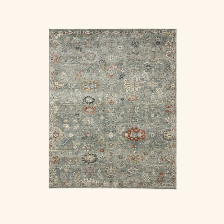 Green Contemporary Wool Rug 5x8