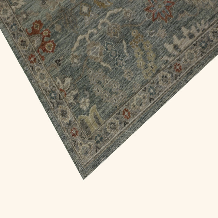 Green Contemporary Wool Rug 5x8