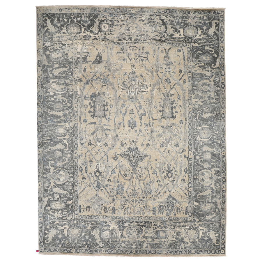 Grey Traditional Silk Rug - 9' x 12'