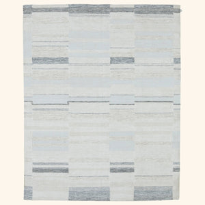 White & Grey Swedish Inspired Dhurrie Wool Rug - 8' x 10'