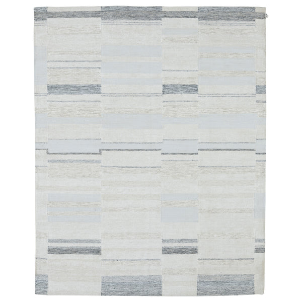 White & Grey Swedish Inspired Dhurrie Wool Rug - 8' x 10'