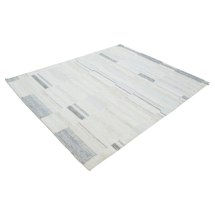 White & Grey Swedish Inspired Dhurrie Wool Rug - 8' x 10'