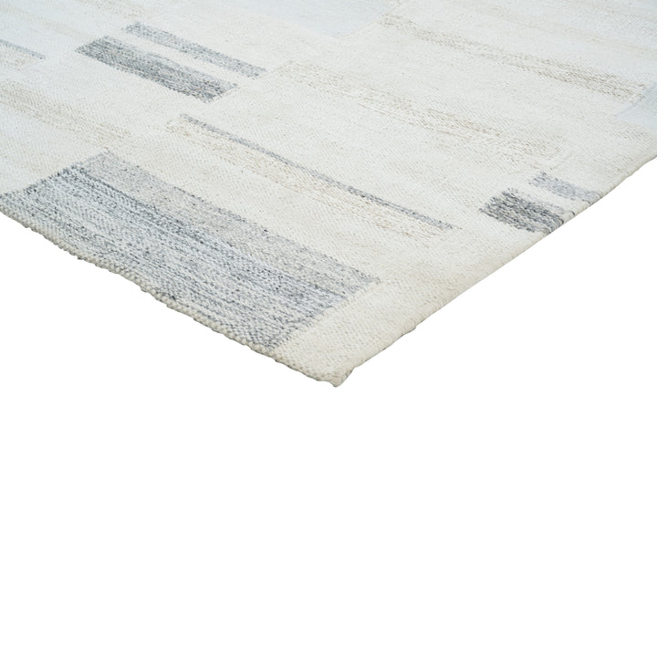 White & Grey Swedish Inspired Dhurrie Wool Rug - 8' x 10'