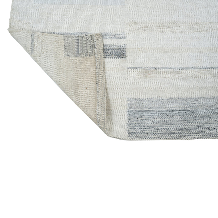 White & Grey Swedish Inspired Dhurrie Wool Rug - 8' x 10'
