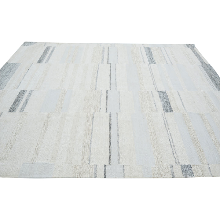 White & Grey Swedish Inspired Dhurrie Wool Rug - 8' x 10'