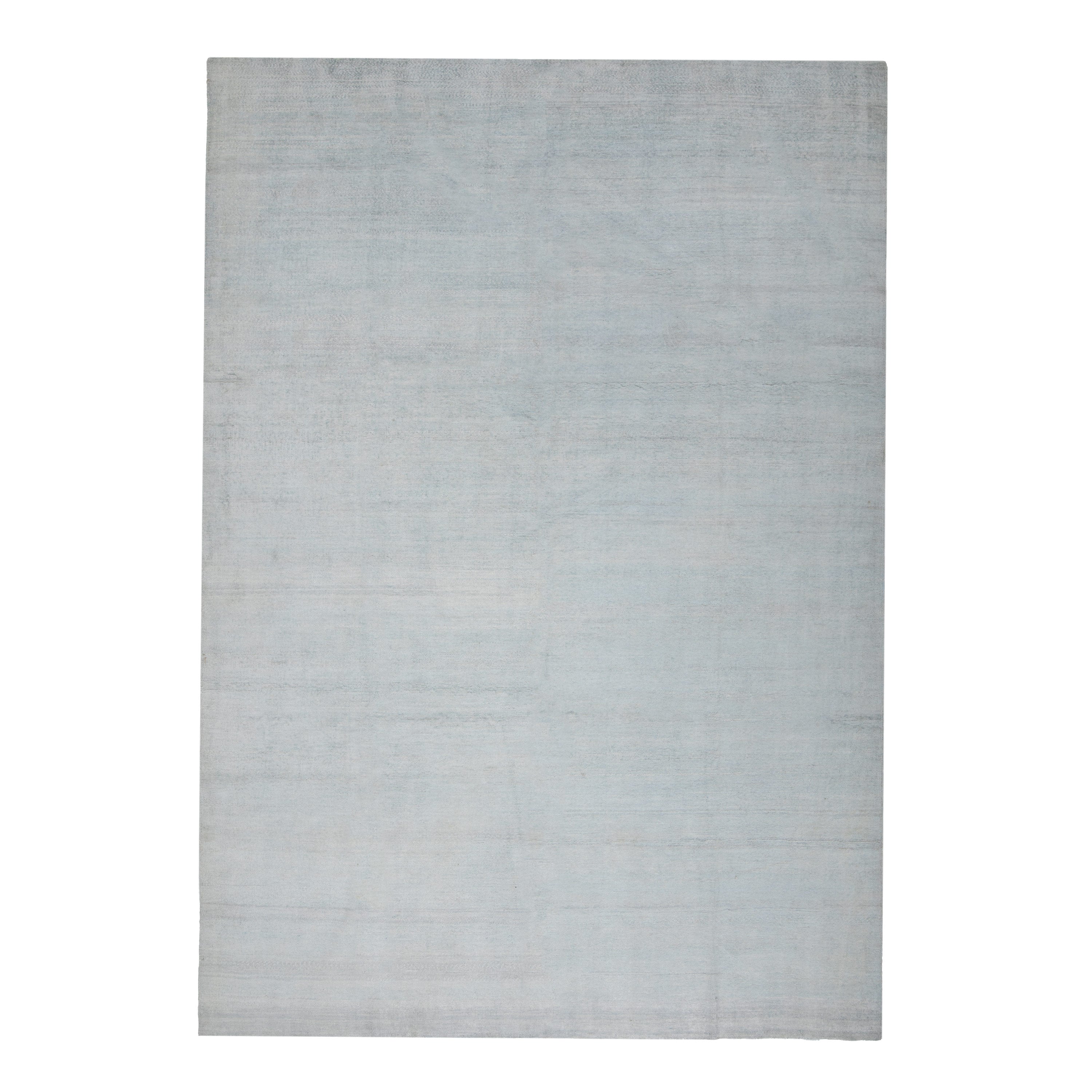 Light Blue Solid Silk Rug - 9'9" x 13'10"