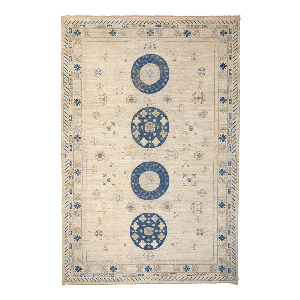 Ivory Blue Traditional Wool Rug - 9'11" x 14'11"